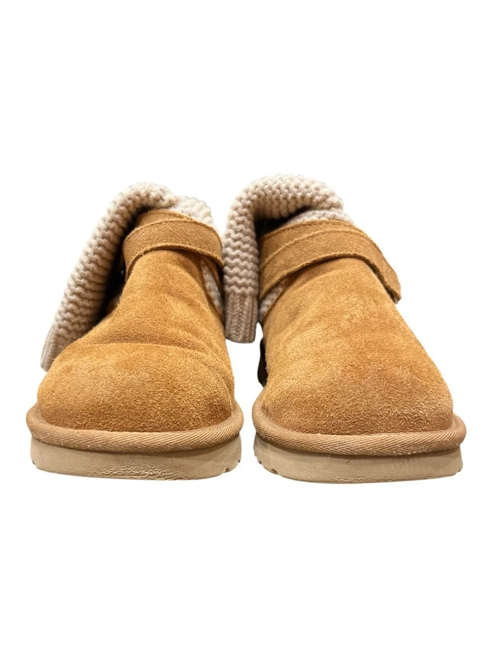 UGG Chestnut Suede Ankle Boots with Cream Knit Shaft  purl sweater knit  Boots 8